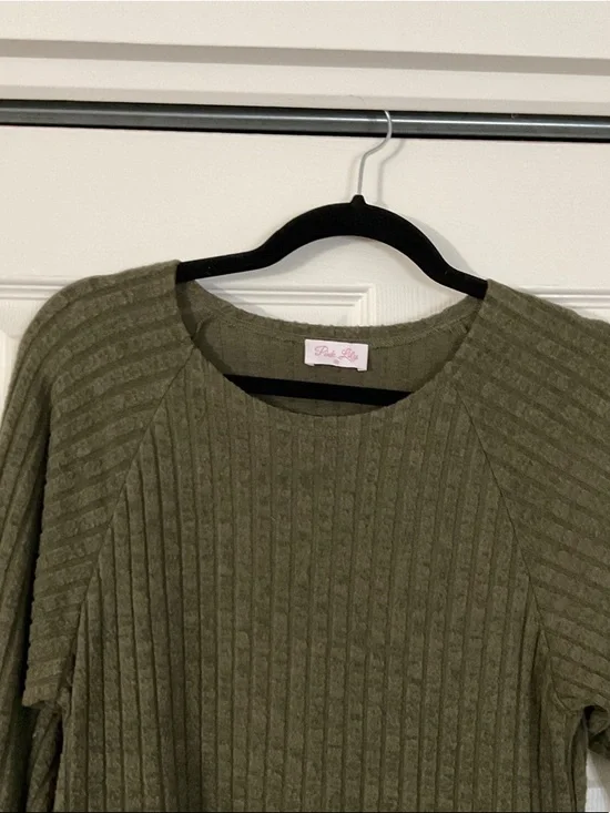 Pink Lily Olive Ribbed Crewneck Top - Picture 4 of 5